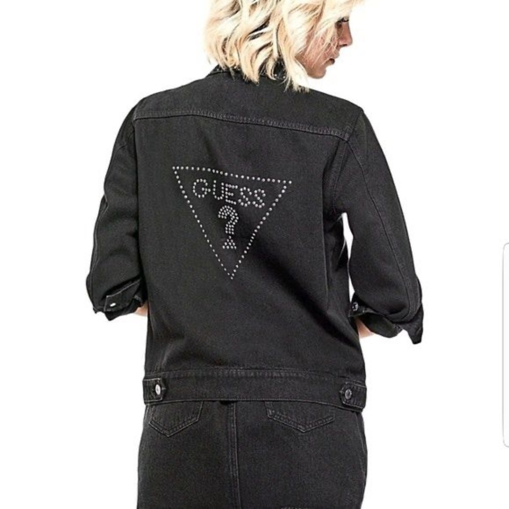 Guess | Nerissa studded logo black denim jacket - Picture 1 of 8